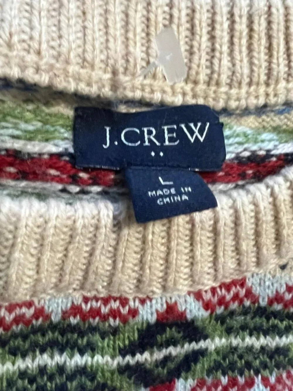 J.Crew Fair Isle Sweater Mens Large Tan Lambswool Blend Crewneck Raglan Preppy